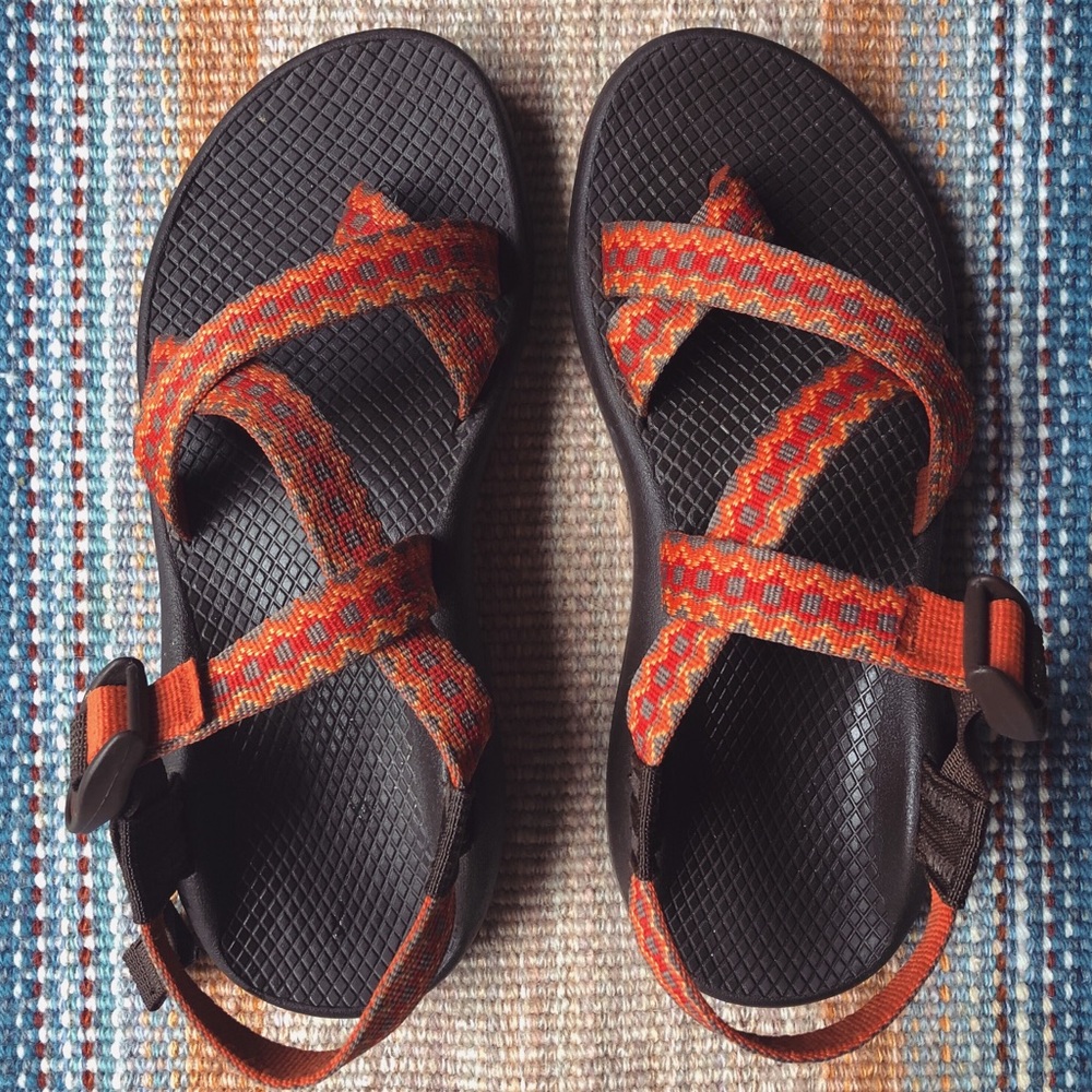 Orange Aztec Print Chacos W Size 8 W/ Toe Strap